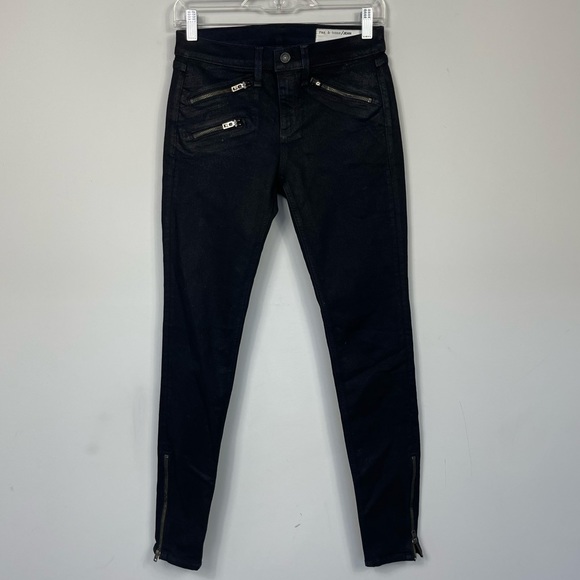 Rag & Bone Costed Skinny Moto Biker Jeans Zip Ankle Pockets Blue Black Low Rise - Picture 2 of 14